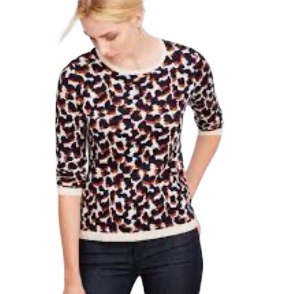 Ann Taylor Scoopneck 3/4 Sleeve Animal Print Sweater. S. Wool Blend
